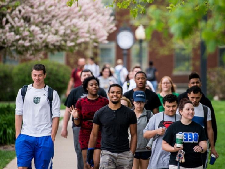 students walking on campus