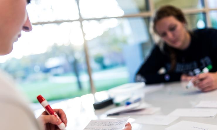 students in library